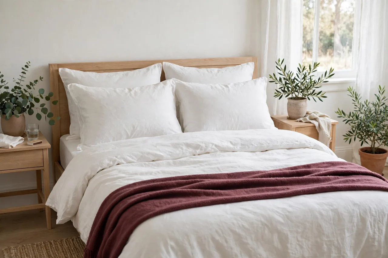 Four pillows on a guest bed: two soft and two firm to choose from
