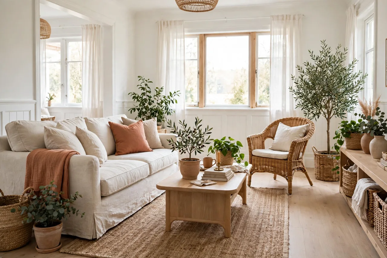 Living room rearranged for flow with breathing room around furniture