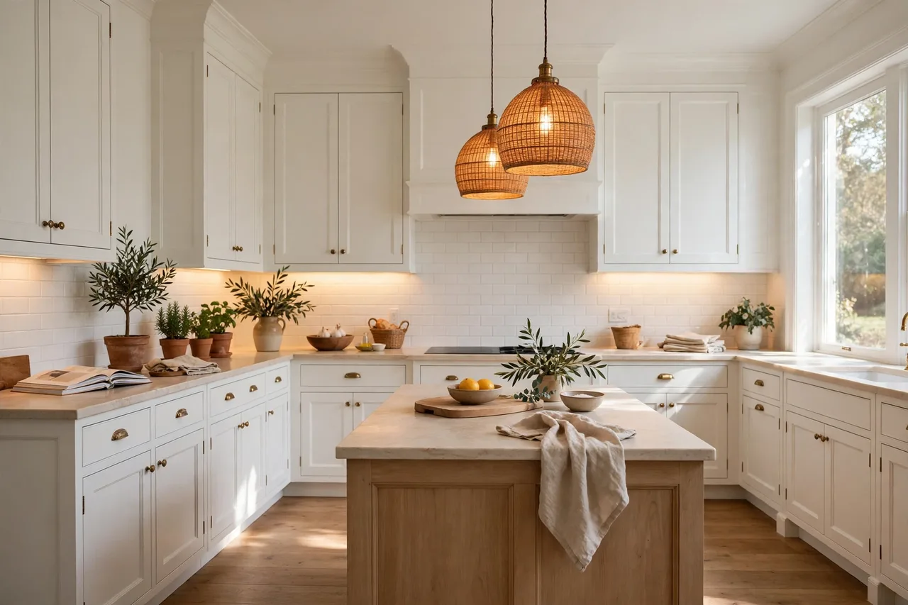 Kitchen with layered light: pendants and under-cabinet glow